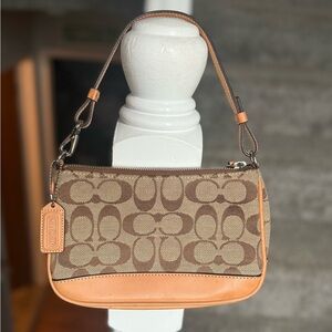 Coach 6094 Signature Demi Mini Pouch Beige Canvas Leather Handbag